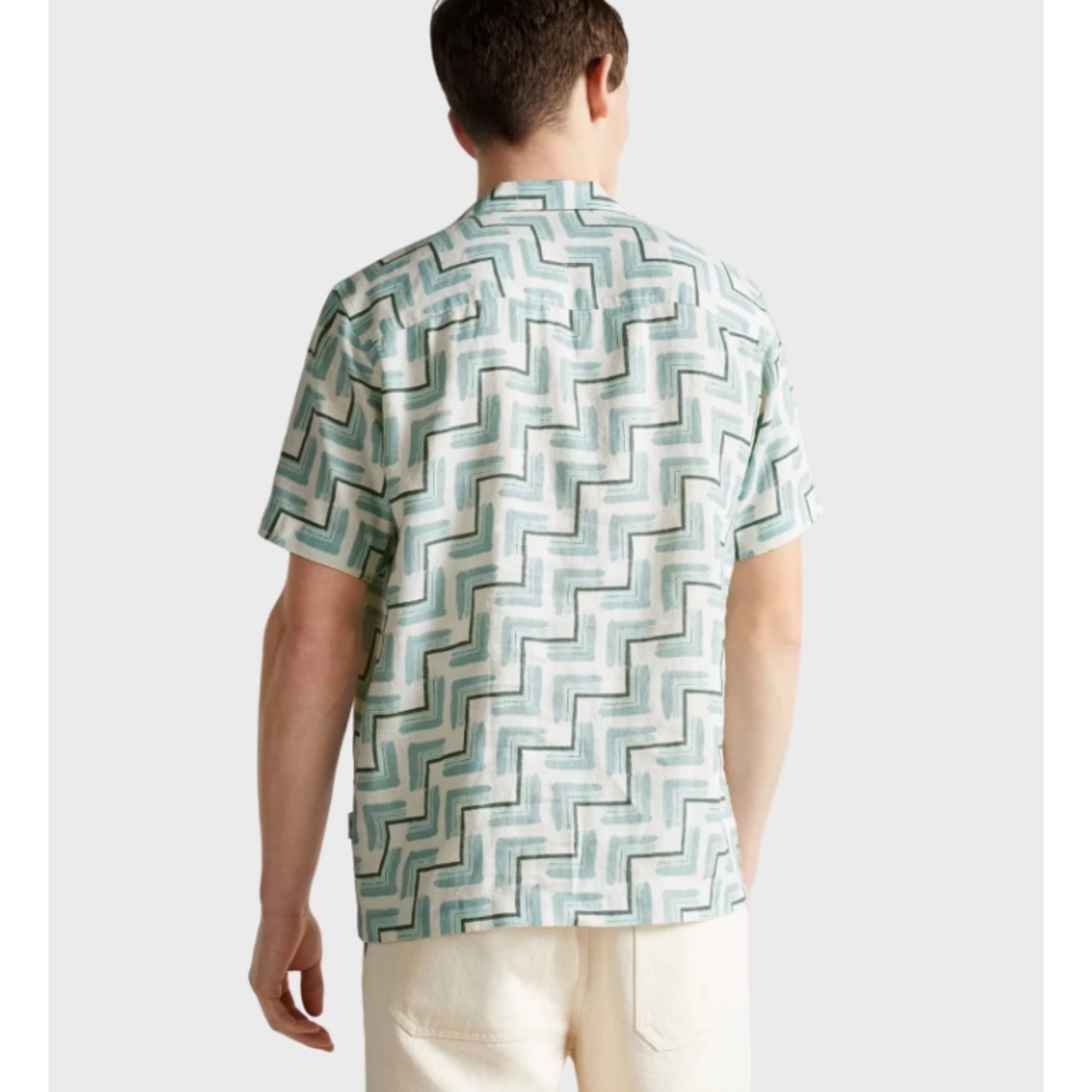 Men Mma-Brecon-Ss Retro Geo Print Shirt - Sky-Blue