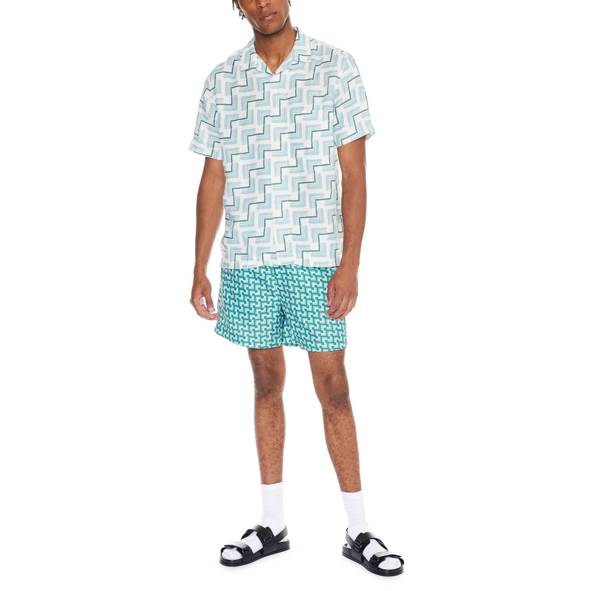 Men Mma-Brecon-Ss Retro Geo Print Shirt - Sky-Blue