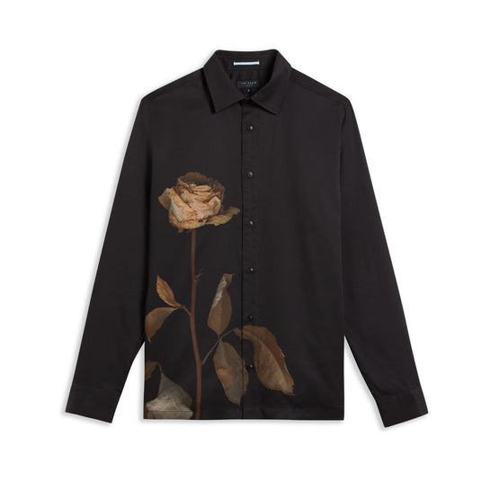 Men Mma-Hemley-Ls Placement Rose Print Shirt - Black