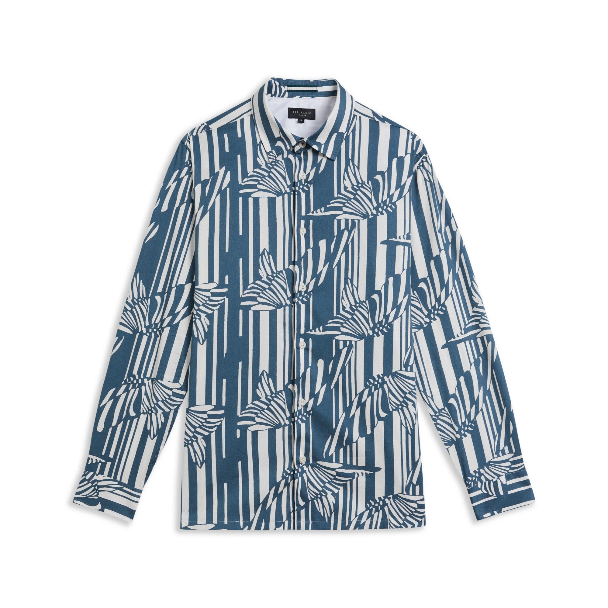 Men Mma--Ls Butterfly Stripe Print Shirt - Blue