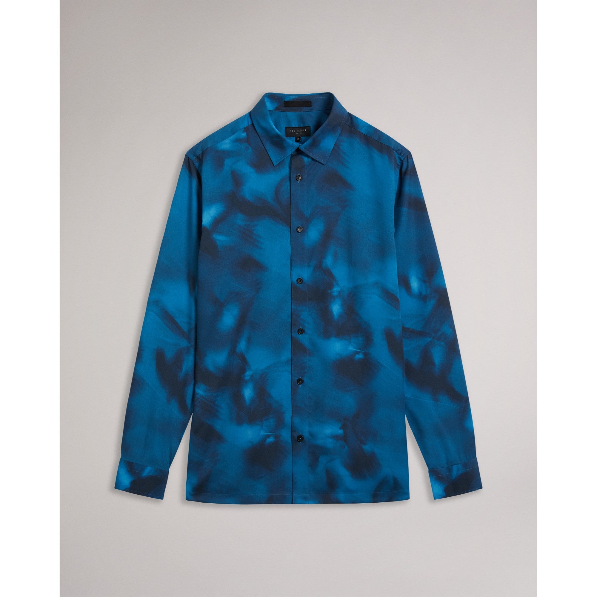 Men Mma--Ls Silk Bird Print Shirt - Blue