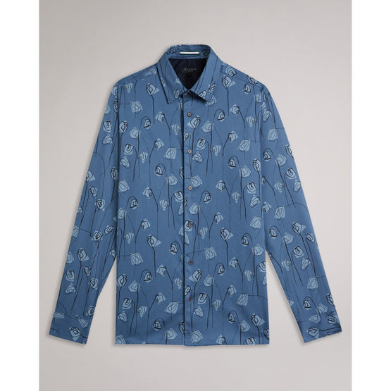 Men Mma-Frith-Ls Flower Print Shirt - Mid-Blue
