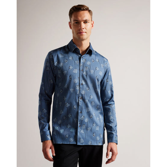 Men Mma-Frith-Ls Flower Print Shirt - Mid-Blue