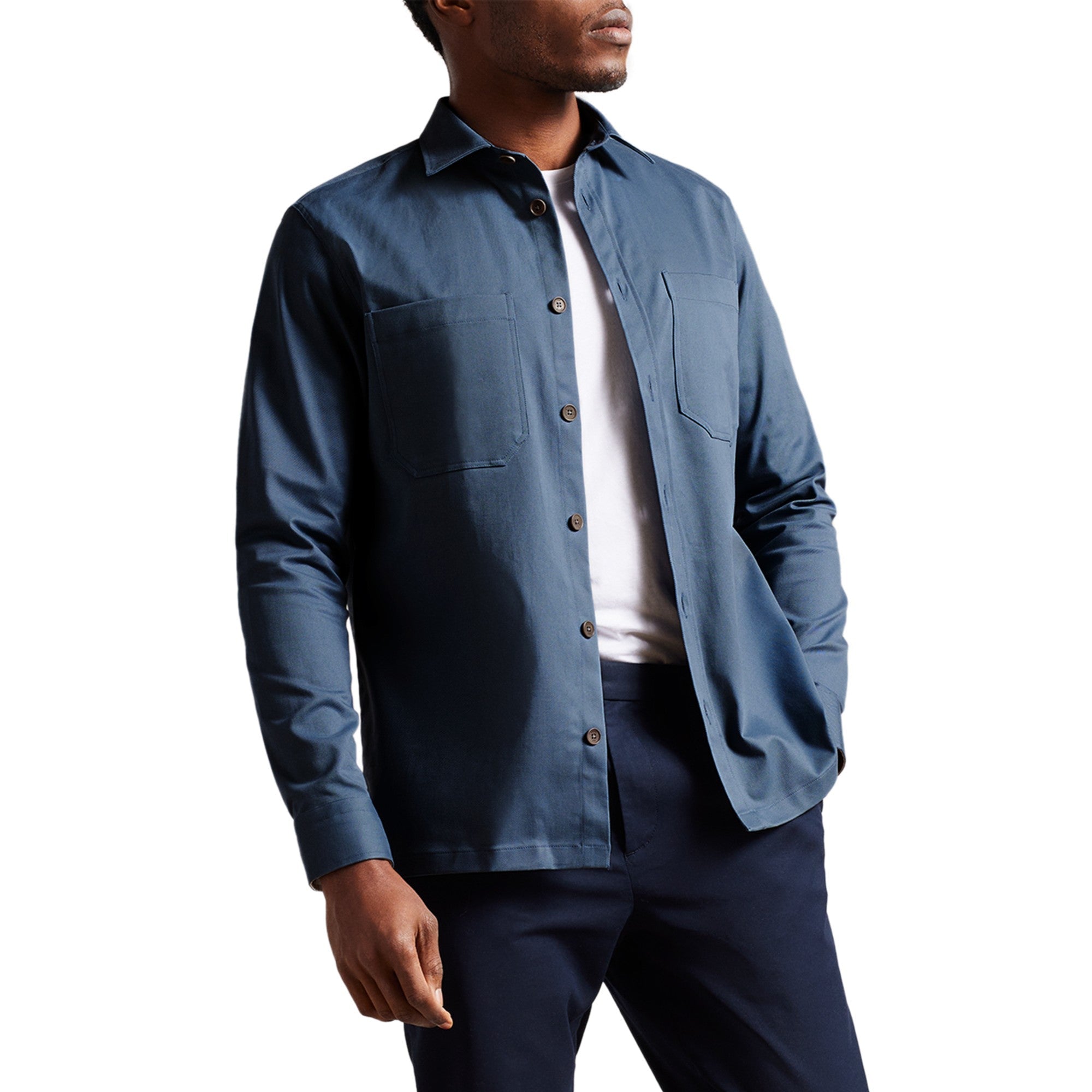 Men Mma-Hasting-Ls Twill Overshirt - Mid-Blue