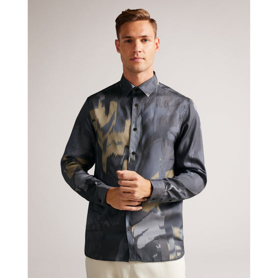 Men Mma-Mordun-Ls Abstract Butterfly Print Shirt - Grey