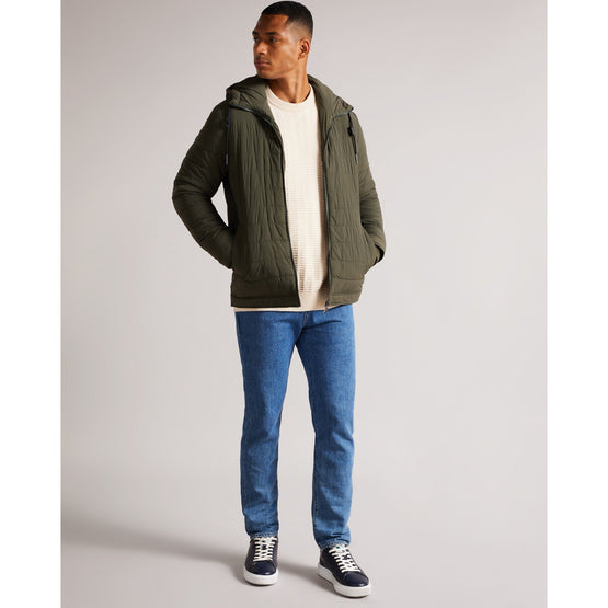 Men Mmo-Ovarn-Funnel Neck QuiltedNylon Jacket - Khaki