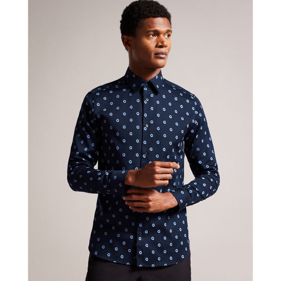 Men Mma-Kyme-Long Sleeve Ditsy Floral Shirt - Navy