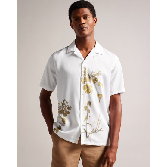 Men Mma-Bedmon-Short Sleeve Botanical Print Shirt - White