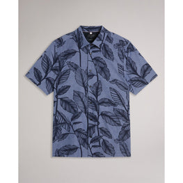 Men Mma-Howth-Ss Regular Linen Leaf Shirt - Blue