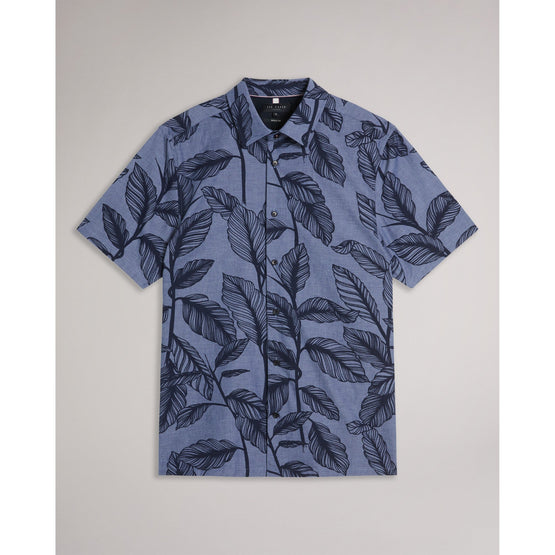 Men Mma-Howth-Ss Regular Linen Leaf Shirt - Blue