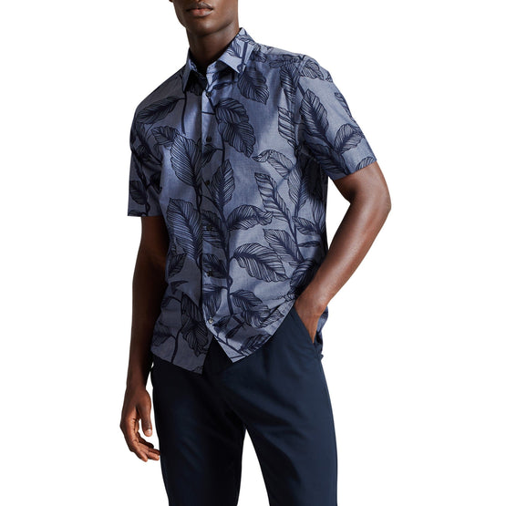 Men Mma-Howth-Ss Regular Linen Leaf Shirt - Blue