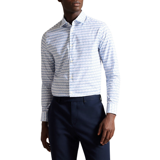 Men Mma-Dibbin-Ls Slim Micro Leaf Shirt - Pl-Blue