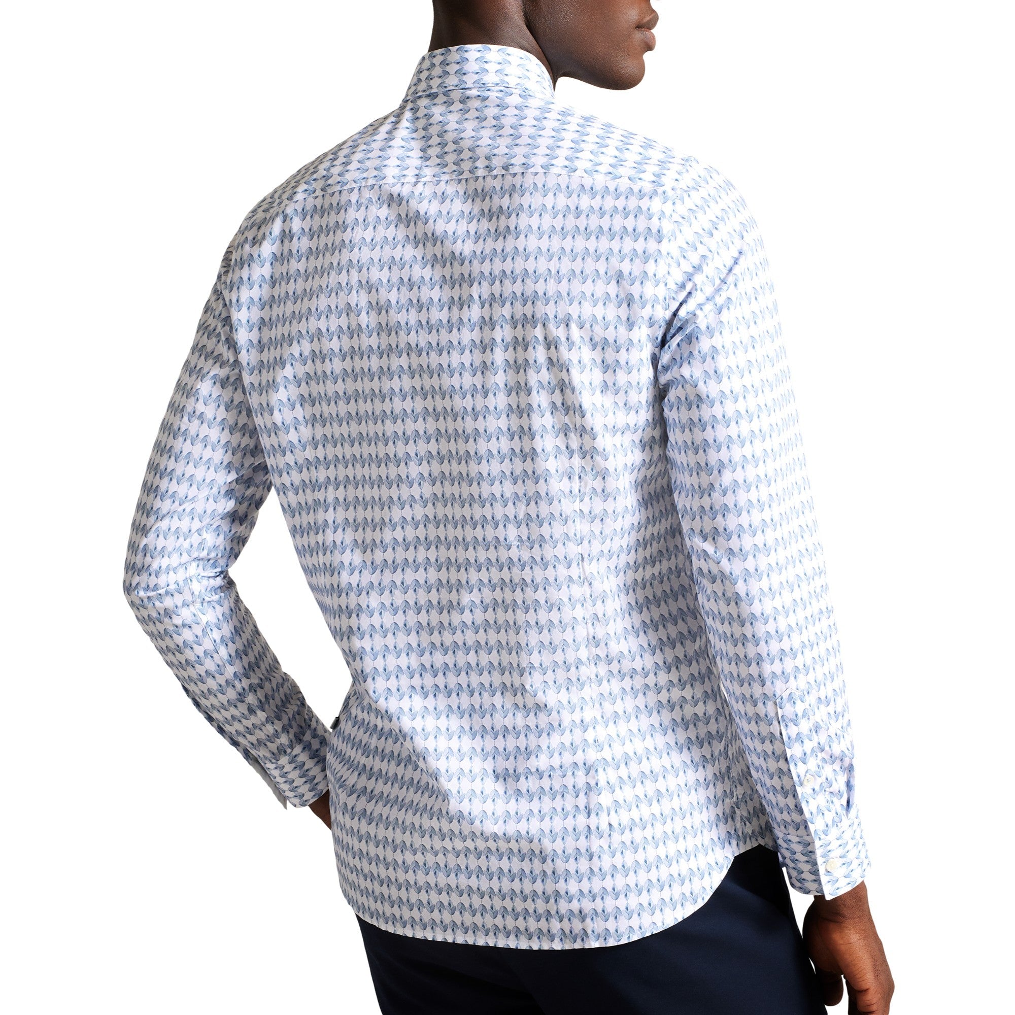 Men Mma-Dibbin-Ls Slim Micro Leaf Shirt - Pl-Blue