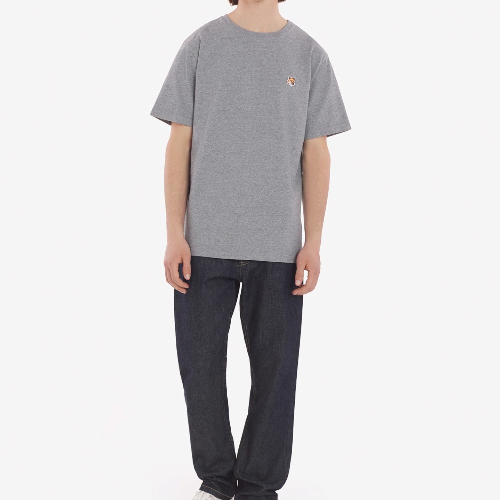 Men Fox Head Patch Classic Tee-Shirt - Grey Melange