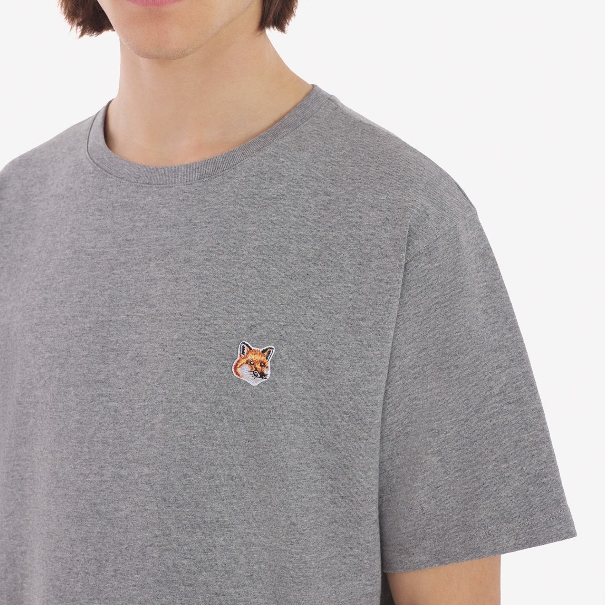 Men Fox Head Patch Classic Tee-Shirt - Grey Melange