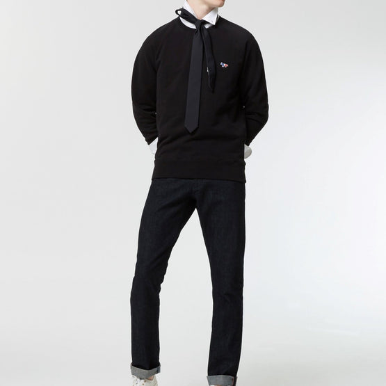 Men Sweatshirt Tricolor Fox Patch - Black