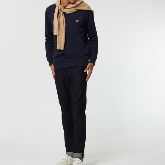 Men Sweatshirt Tricolor Fox Patch - Navy