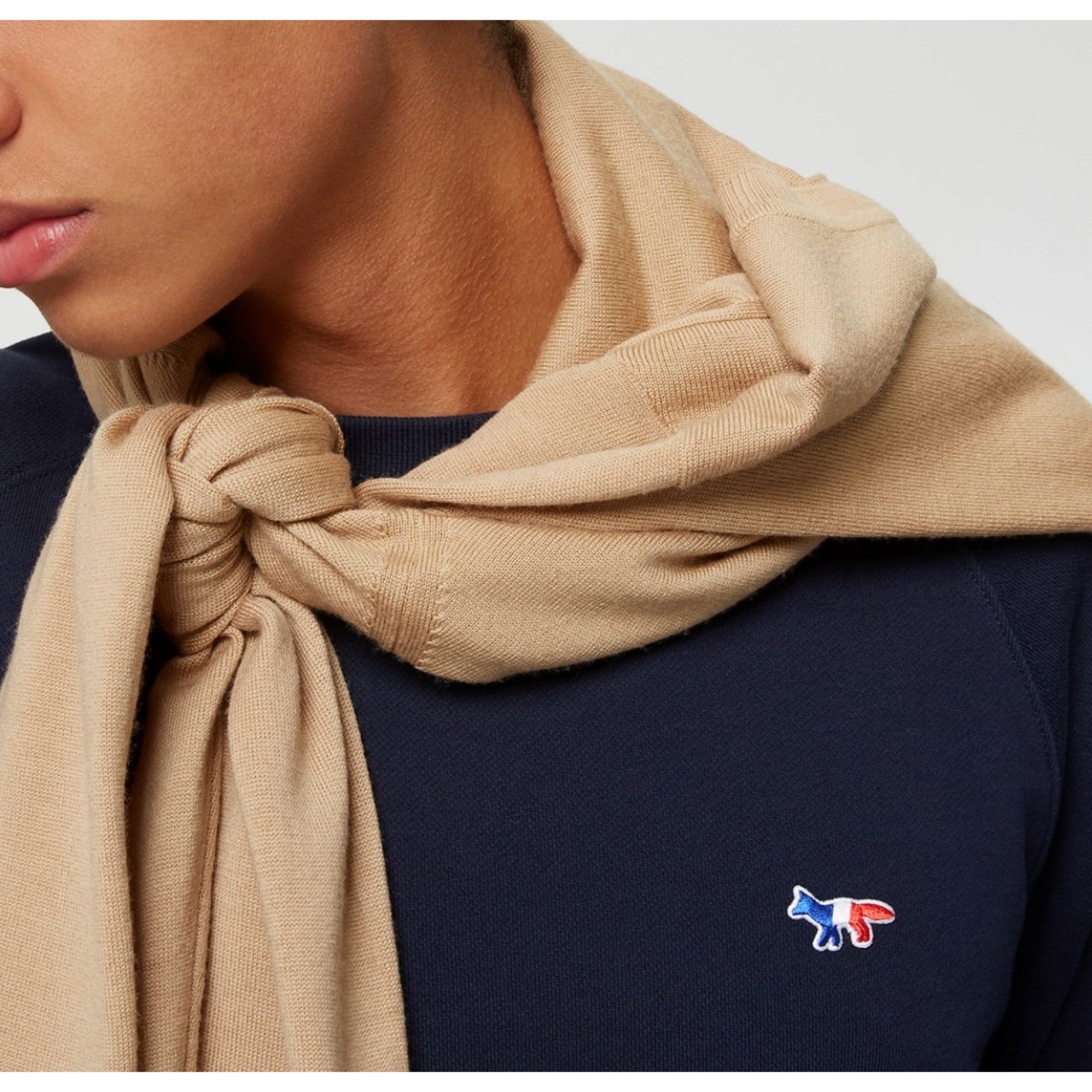 Men Sweatshirt Tricolor Fox Patch - Navy