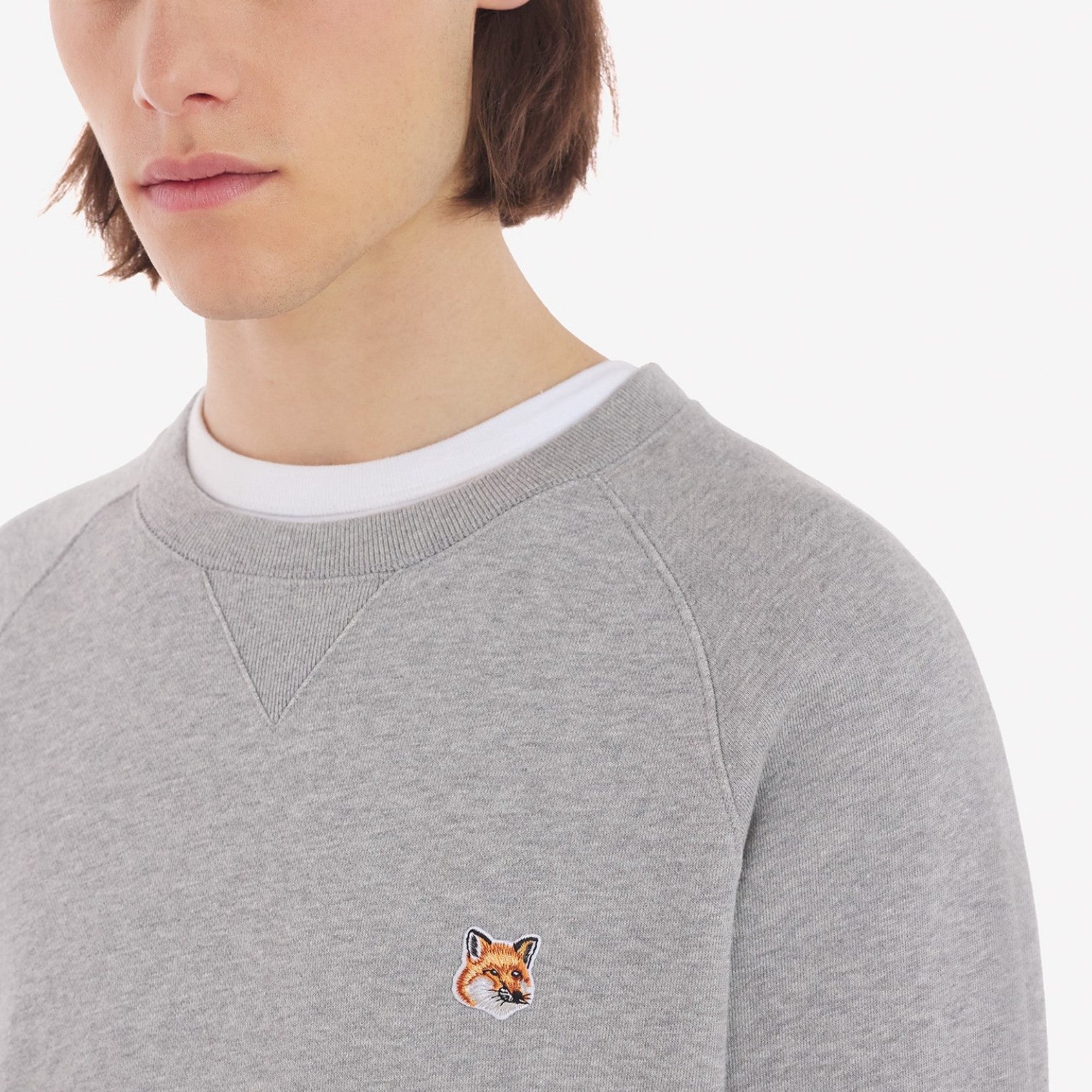 Men Fox Head Patch Classic Sweatshirt - Grey Melange