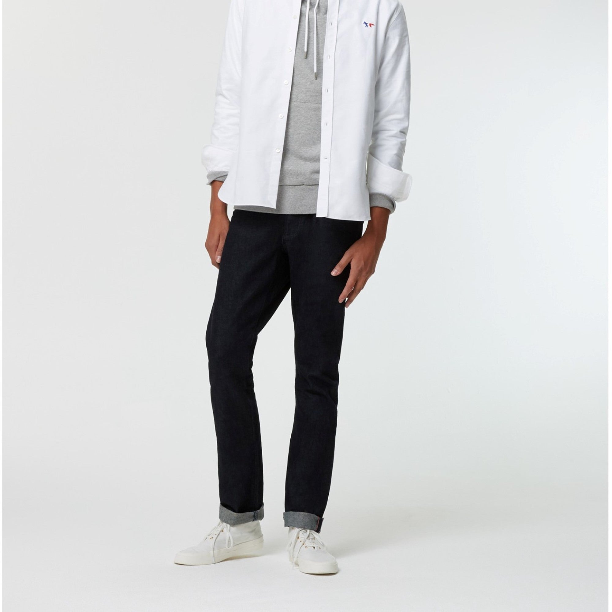 Men Oxford Tricolor Fox Patch Classic Shirt Bd - White