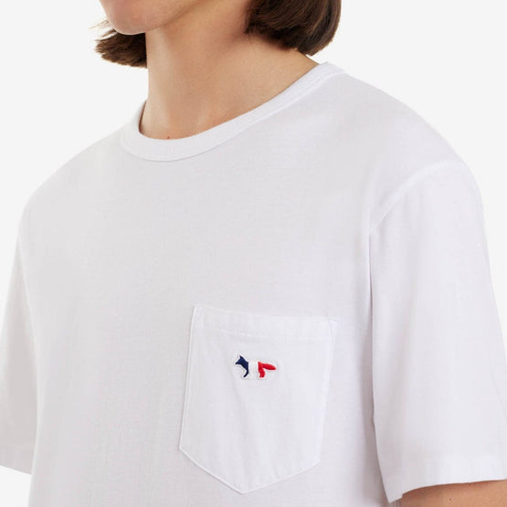 Men Tricolor Fox PatchClassic Pocket Tee-Shirt - White