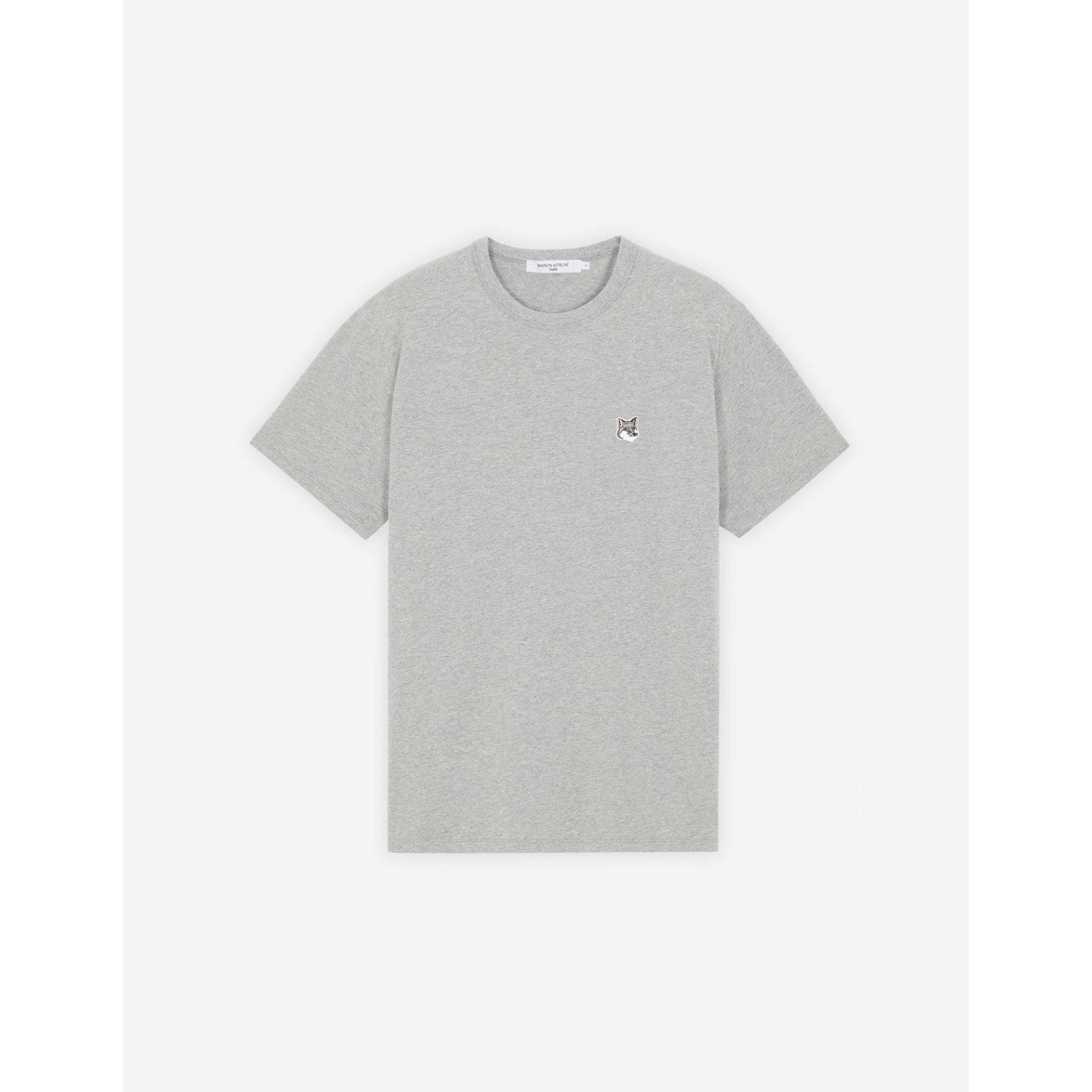 Men Grey Fox Head Patch Classic Tee-Shirt - Grey Melange