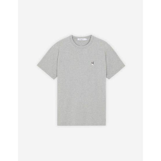 Men Grey Fox Head Patch Classic Tee-Shirt - Grey Melange