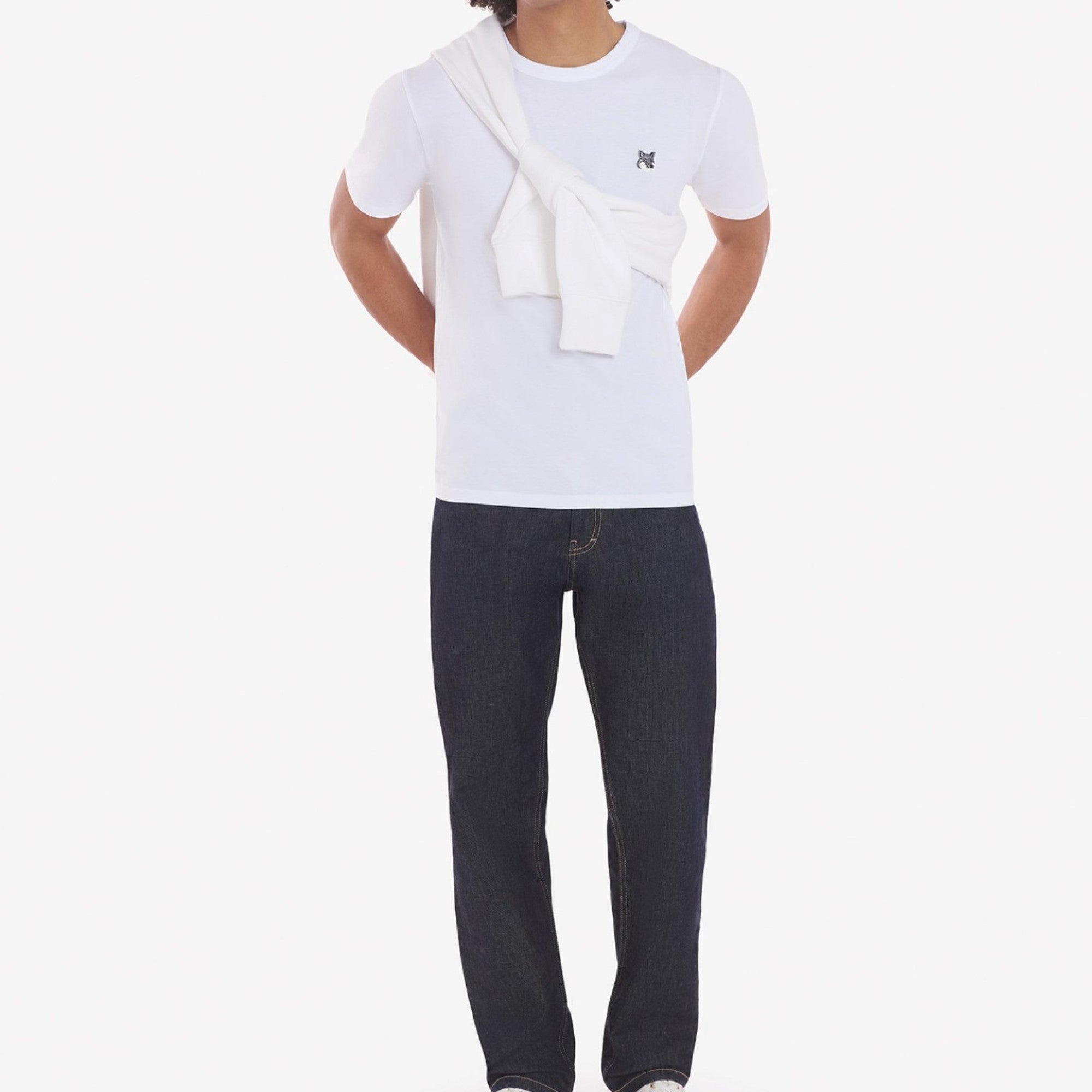 Men Grey Fox Head Patch Classic Tee-Shirt - White