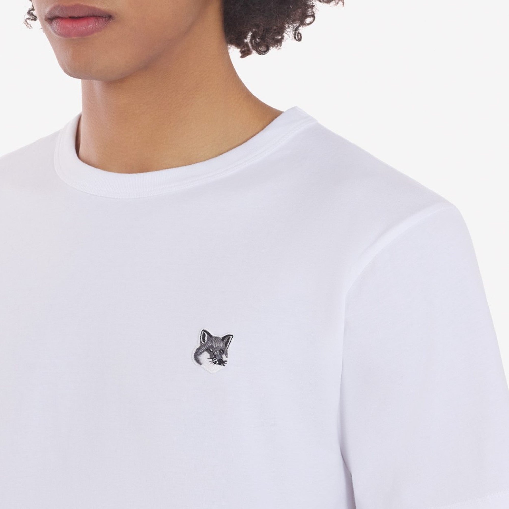 Men Grey Fox Head Patch Classic Tee-Shirt - White