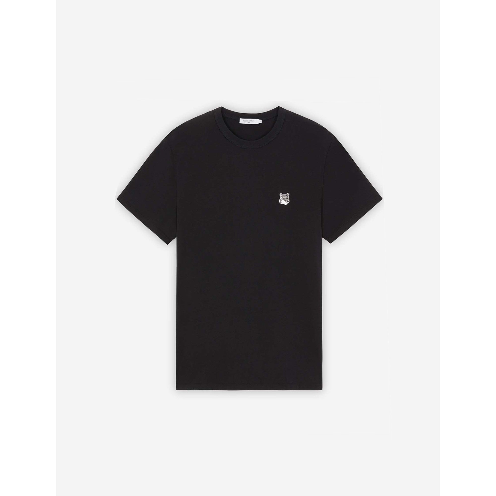 Men Grey Fox Head Patch Classic Tee-Shirt - Black