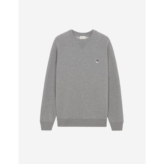 Men Grey Fox Head Patch Classic Sweatshirt - Grey Melange