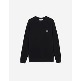 Men Grey Fox Head Patch Classic Sweatshirt - Black