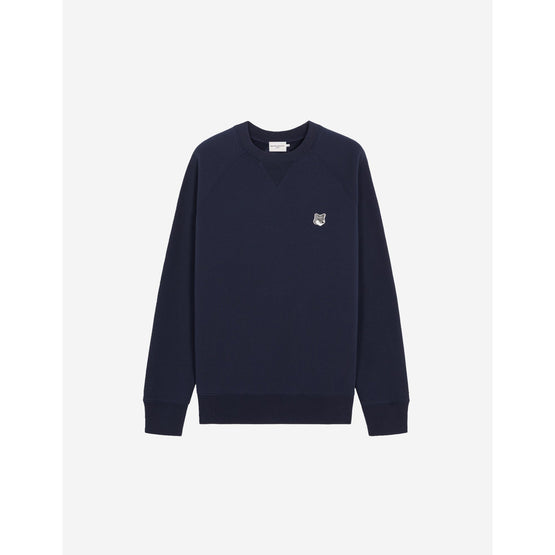 Men Grey Fox Head Patch Classic Sweatshirt - Navy