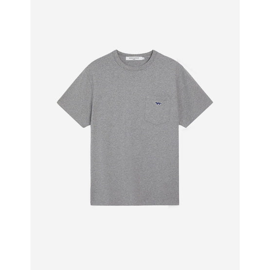 Men Navy Fox Patch Classic Pocket Tee-Shirt - Grey Melange