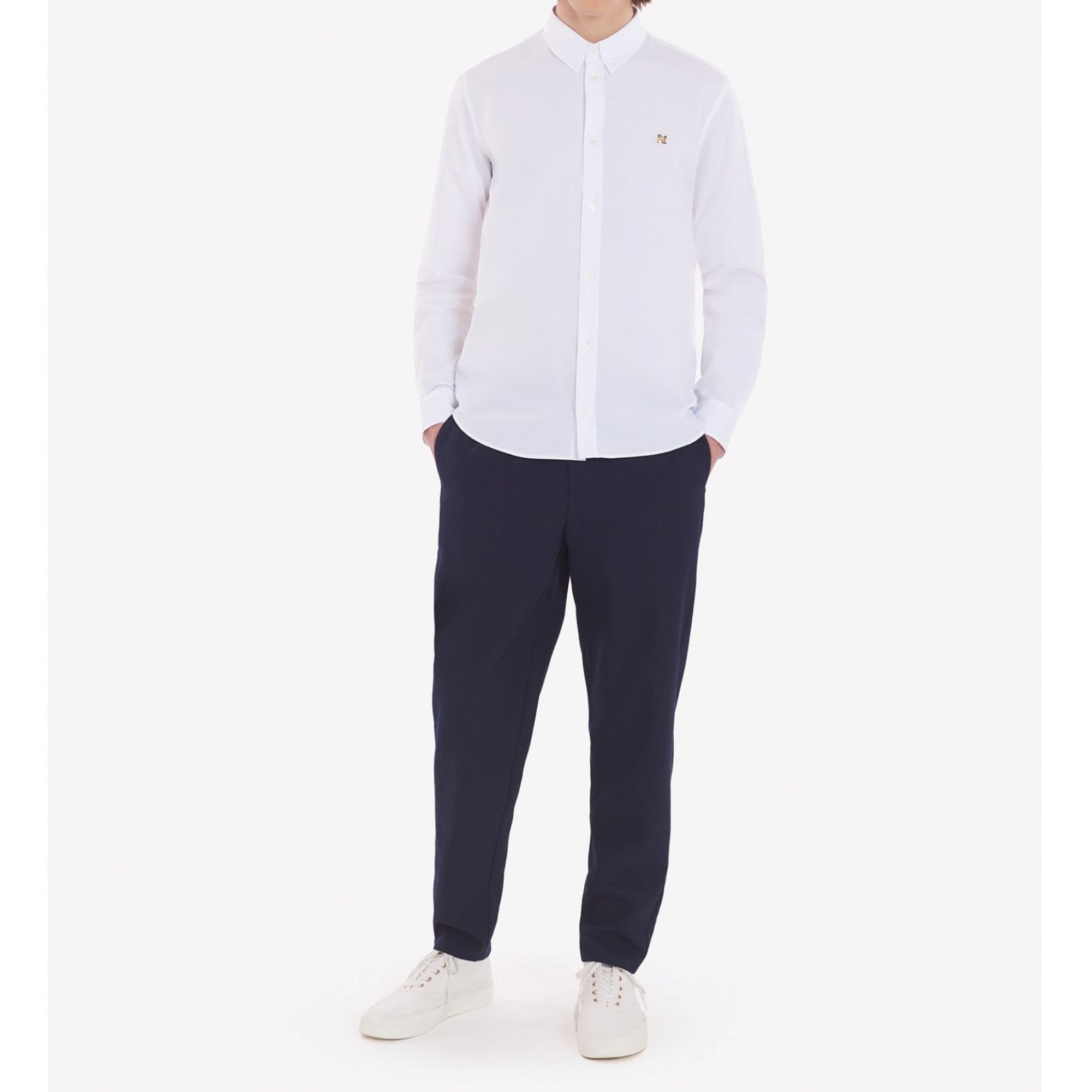 Men Fox Head Embroidery Classic Shirt - White