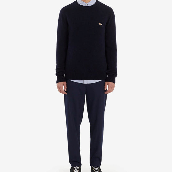 Men Baby Fox Patch Cosy R-Neck Pullover - Navy