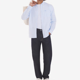 Men Fox Embroidery Pocket Classic Shirt Bd - Light Blue Stripes