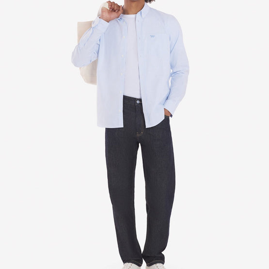 Men Fox Embroidery Pocket Classic Shirt Bd - Light Blue Stripes