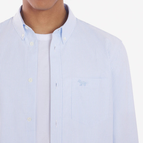 Men Fox Embroidery Pocket Classic Shirt Bd - Light Blue Stripes
