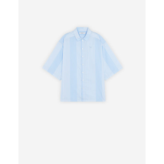 Men Oversized Short Sleeve Shirt - Light Blue Stripes
