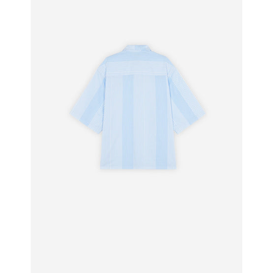 Men Oversized Short Sleeve Shirt - Light Blue Stripes