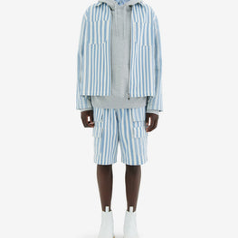 Men 2 Pockets Zipped Overshirt - Sky Blue Stripes