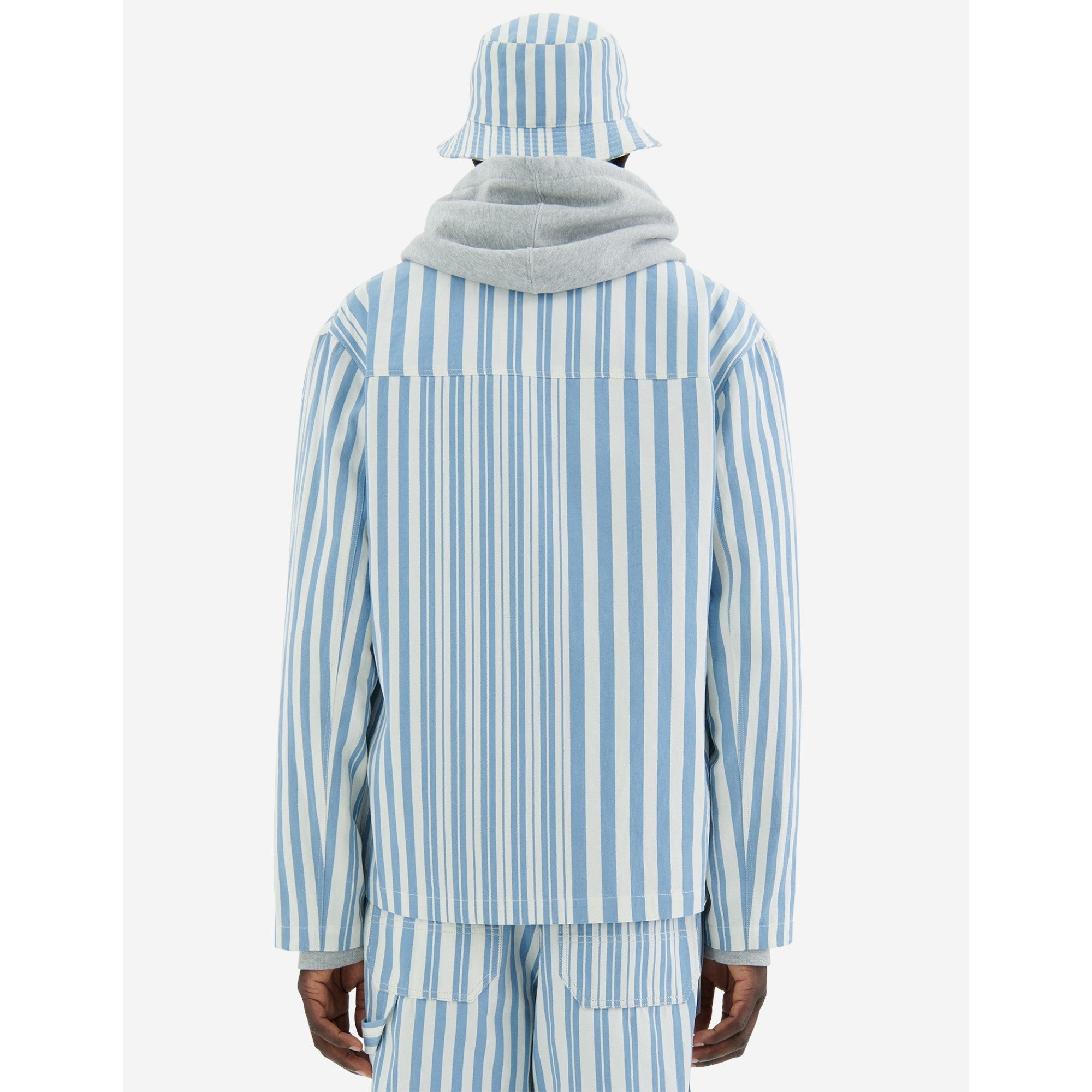 Men 2 Pockets Zipped Overshirt - Sky Blue Stripes