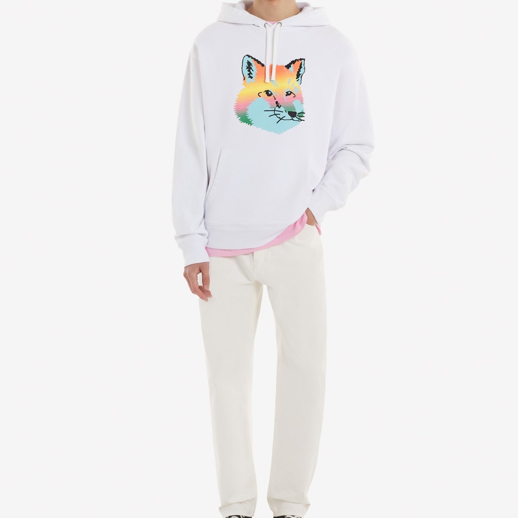 Men Vibrant Fox Head Hoodie - White
