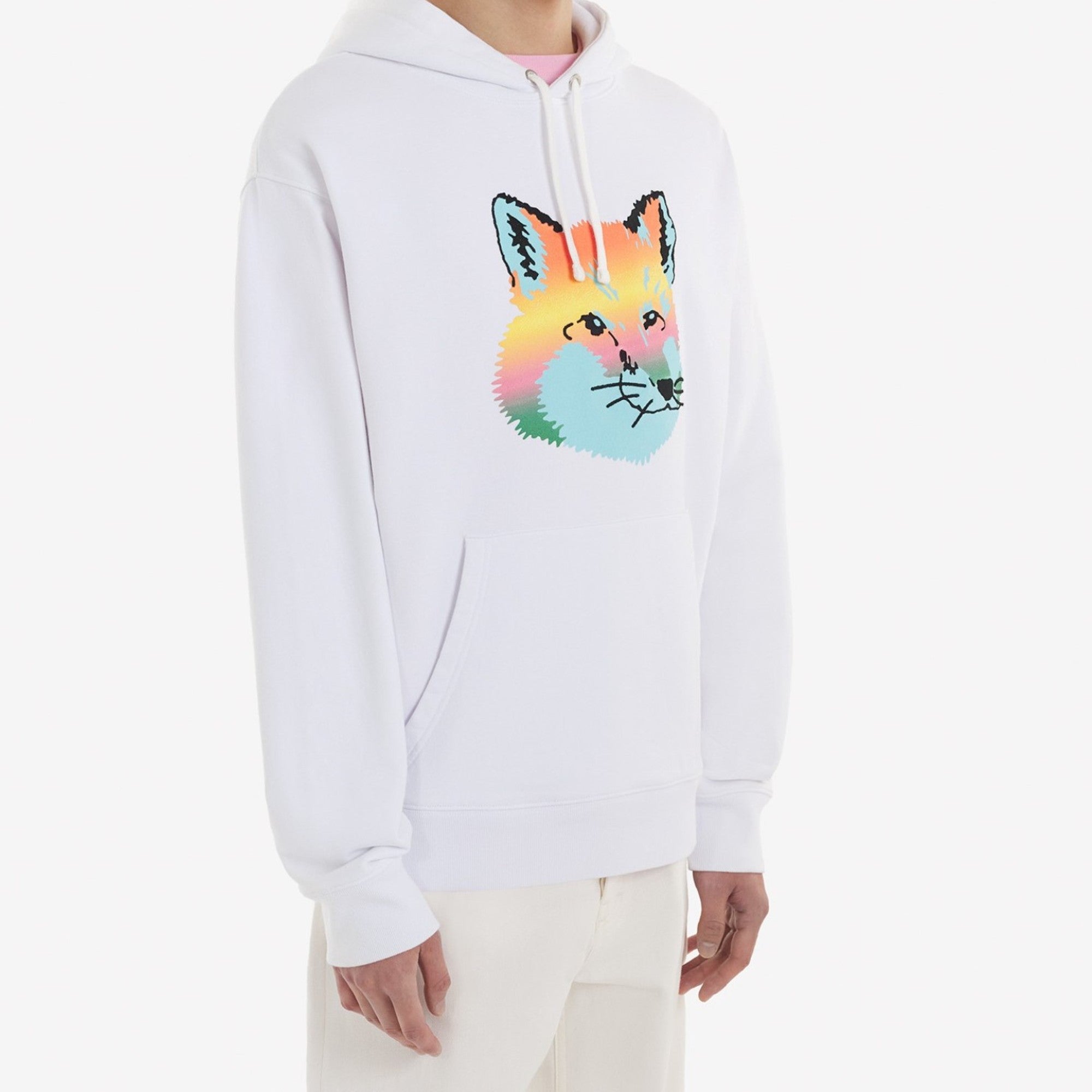 Men Vibrant Fox Head Hoodie - White