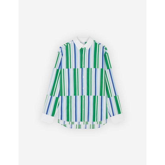 Men Relaxed Staggered Stripes Shirt - Blue Green Stripes