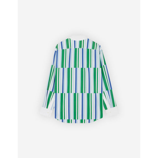 Men Relaxed Staggered Stripes Shirt - Blue Green Stripes