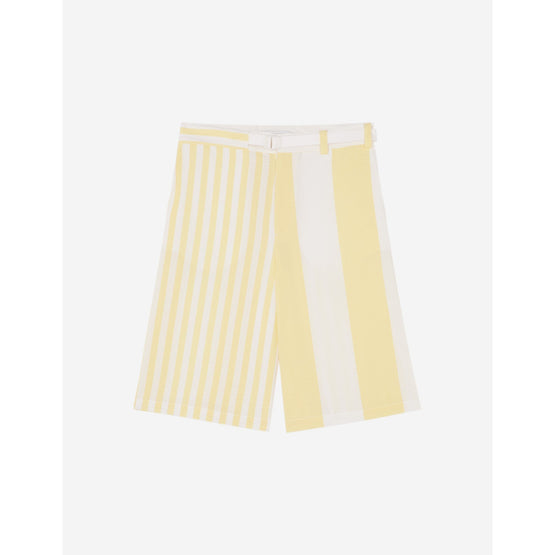 Men Poolside Stripes Belted Shorts - Lemon