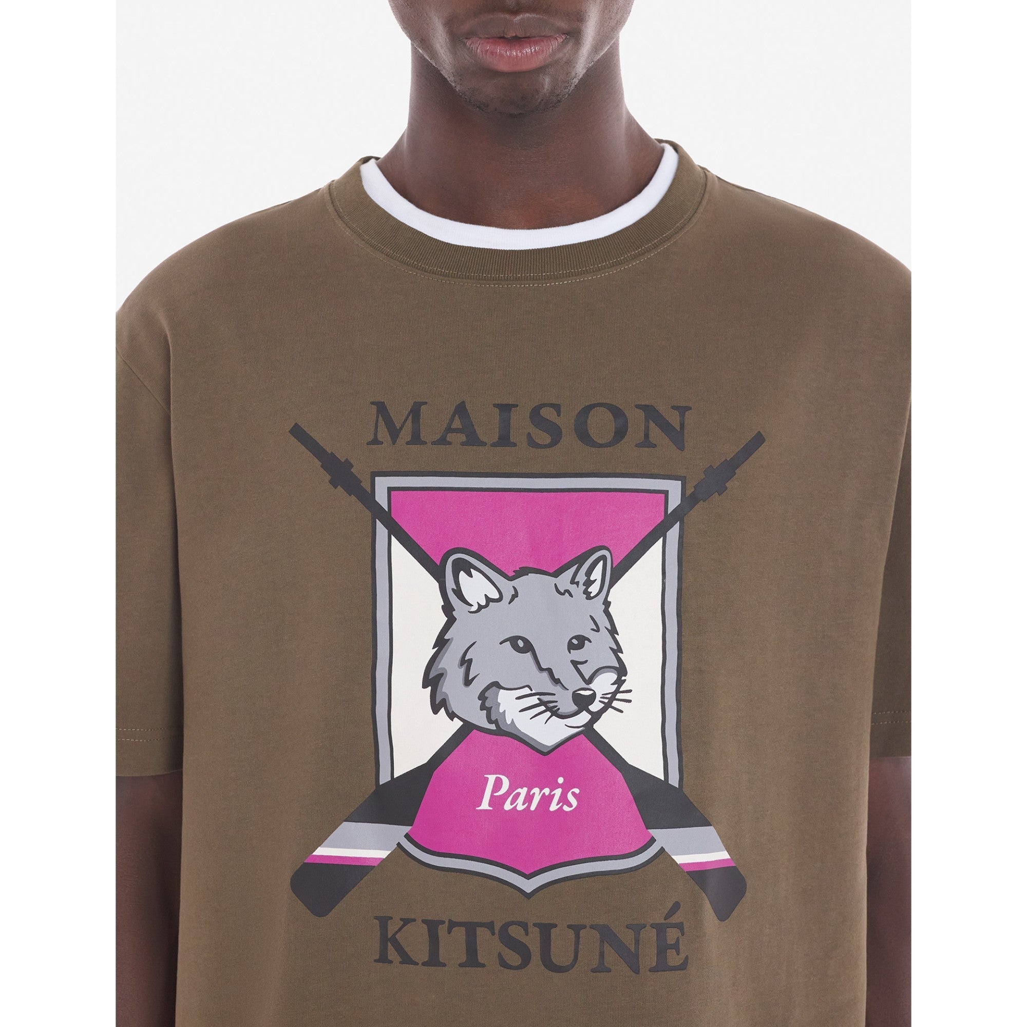 Men College Fox Printed Comfort Tee-Shirt - Khaki