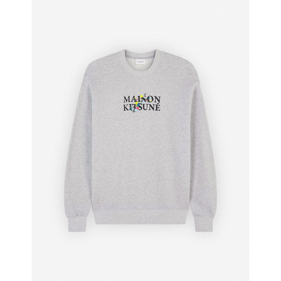 Men Maison Kitsune Flowers Comfort Sweatshirt - Light Grey Melange